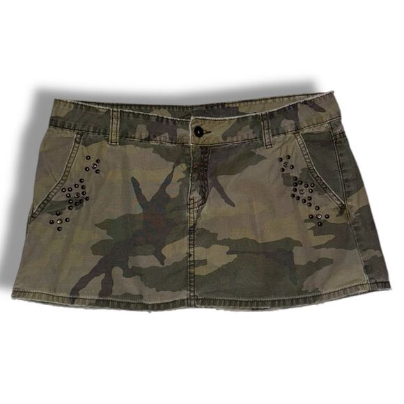 💎 Y2K Jordache Camo Micro Mini Skirt Studded Army Green Junior's 11/12 Low Rise - Picture 3 of 16